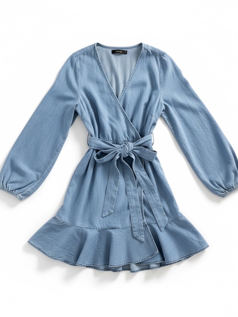 Express Light Blue Cold-Shoulder Ruffle Mini Dress